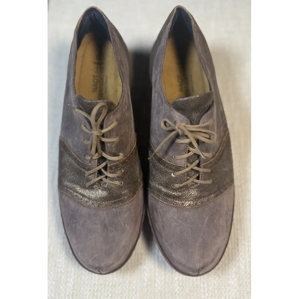 Naot Besalu‎ Women's Gray Metallic Leather Wedge Pump Oxford Shoe EU42/US11-11.5